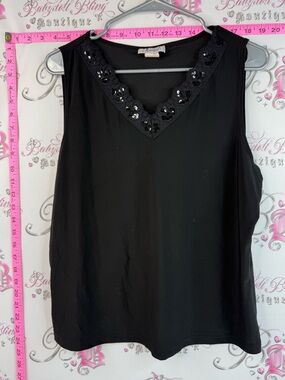 Jessica plus tank top sequins sparkly Black Embellished V-Neck Sleeveless Top